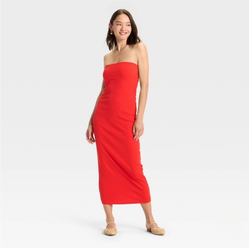 a new day Red Strapless Midi Dress